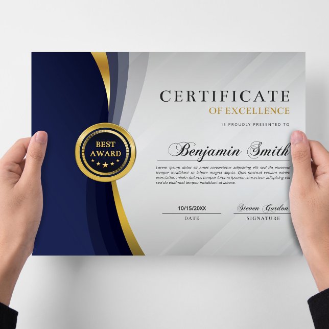Papier Certificat d'Excellence Blue & Gold Award (Créateur téléchargé)