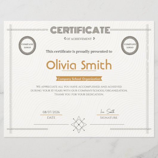 Papier Certificat d'Excellence d'Entreprise Moderne avec (Devant)