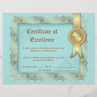 Papier Certificat d'excellence Diplôme Gold Blue