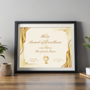 Papier Certificat d'excellence en musique pour étudiants