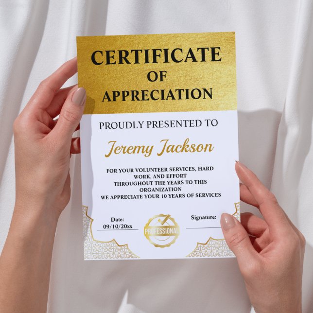 Papier Certificat d'excellence moderne Or : un classique (Modern Certificate of Achievement Gold)