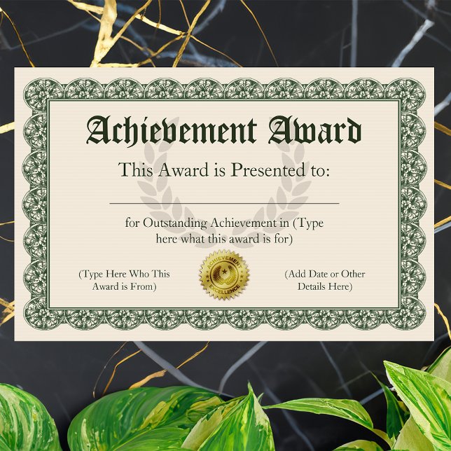 Papier Certificat d'excellence, personnalisable (Customizable Achievement Award Certificate)