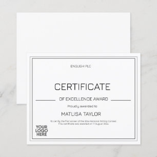 Papier Certificat d'excellence Prix Logo Noir Blanc