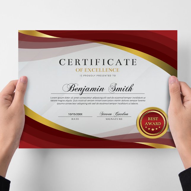 Papier Certificat d'Excellence Prix Rouge et Or (Créateur téléchargé)