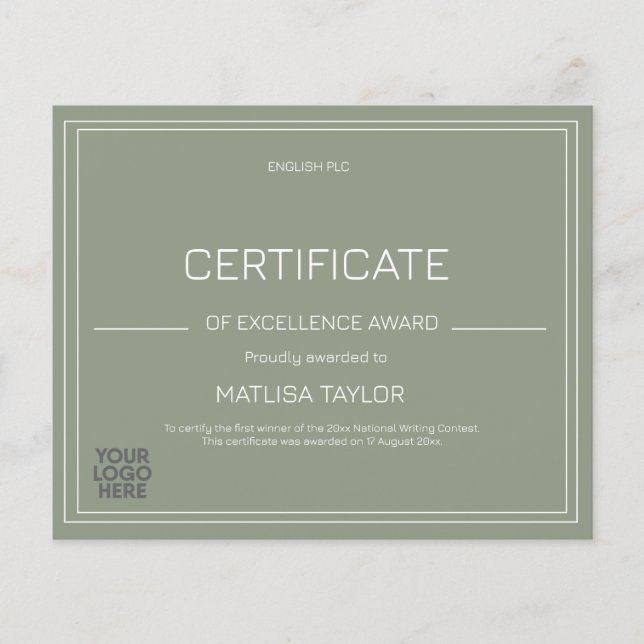 Papier Certificat d'excellence Prix Sage Ajouter un logo  (Devant)