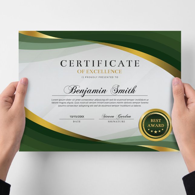 Papier Certificat d'Excellence Prix Vert & Or (Créateur téléchargé)