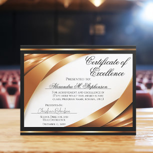 Papier Certificat d'excellence Rubans noirs en or