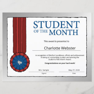 Papier Certificat d'honneur du Prix Silver Student of the