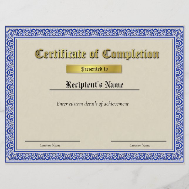 Papier Certificat d'indicateur de ligne bleue mince perso (Devant)