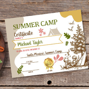 Papier Certificat d'obtention du camp d'été pour enfants