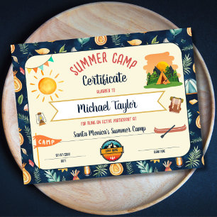 Papier Certificat d'obtention du camp d'été pour enfants