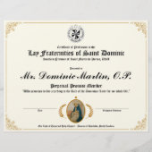 Papier Certificat dominicain Lay (Devant)