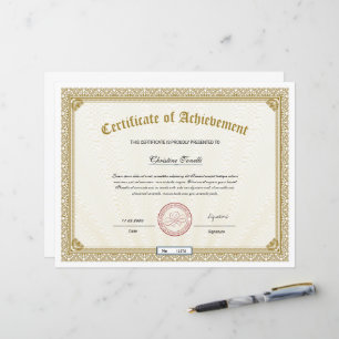 Papier Certificat d'or de réussite