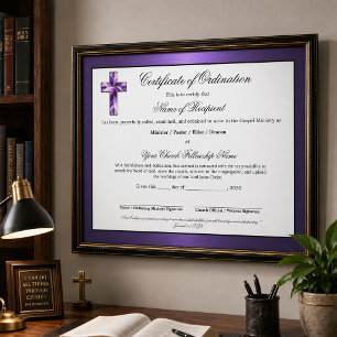 Papier Certificat d'ordination de l'ancien violet métalli