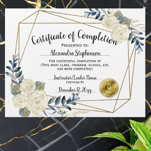 Papier Certificat floral d'achèvement, Personnaliser 8.5x