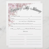 Papier Certificat mariage (Devant / Derrière)