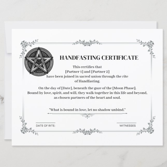Papier Certificat Mariage de réception (Devant)