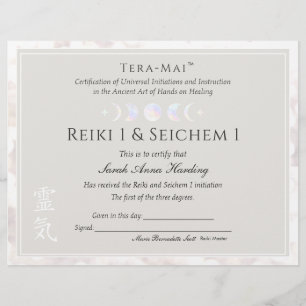 Papier Certificat Master de fin de carrière Reiki