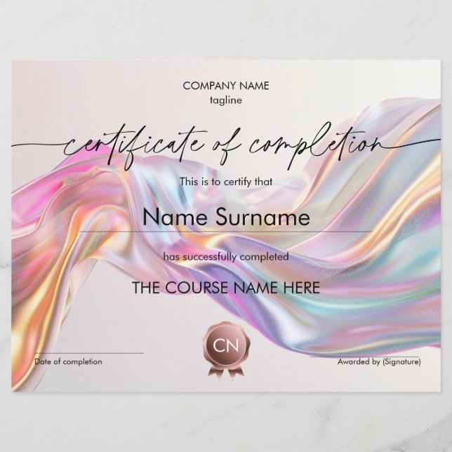 Papier Certificat moderne de participation à l'achèvement (Devant)