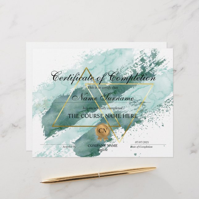 Papier Certificat Moderne de Réussite au Cours  (Devant/Arrière en situation)