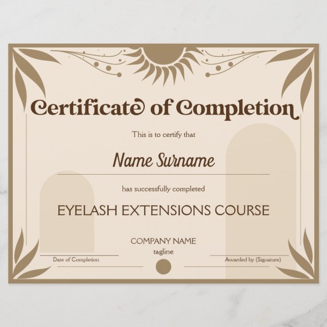 Papier Certificat Moderne de Réussite au Cours (Devant)