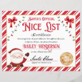 Papier Certificat Nice Personnalisé Du Père Noël (Devant)