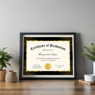 Papier Certificat noir modifiable de diplôme