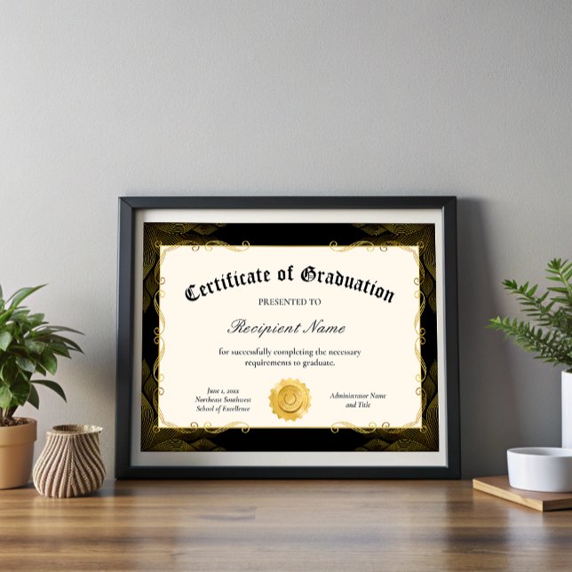 Papier Certificat noir modifiable de diplôme (Editable Black Certificate of Graduation Award)