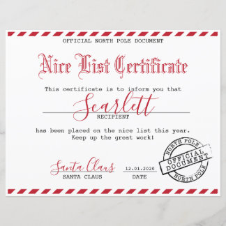 Papier Certificat père Noël - Forfait Enfants