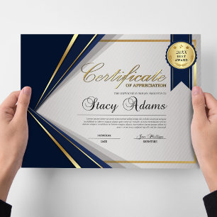 Papier Certificat professionnel de diplôme Bleu & Or