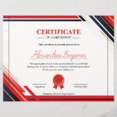 Papier Certificat professionnel moderne de réussite rouge (Devant)