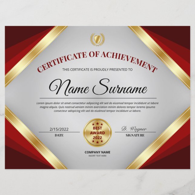 Papier Certificat professionnel Prix d'excellence (Devant)