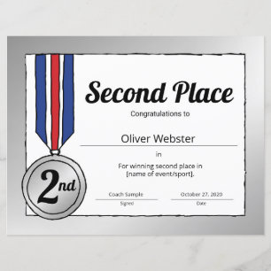 Papier Certificat sportif de 2e place