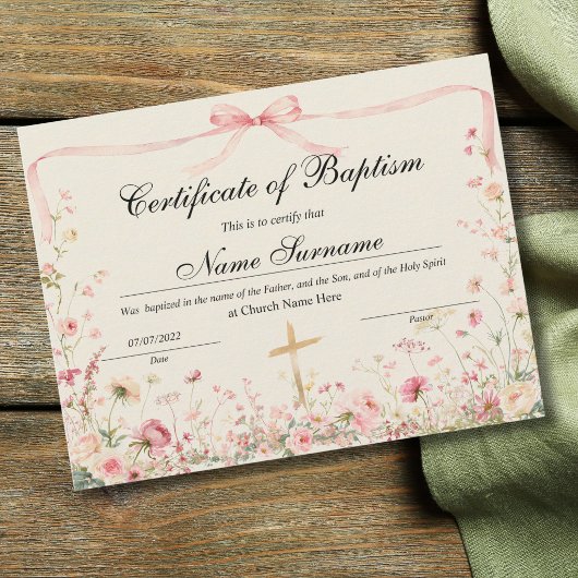 Papier Certificate of Baptism, Baby Dedication