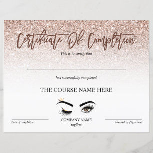 Papier Certificate of Completion Award lashes course