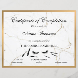Papier Certificate of Completion Award lashes course