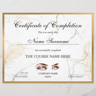 Papier Certificate of Completion Award lashes course