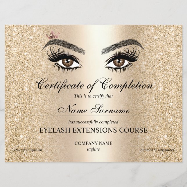 Papier Certificate of Completion Award lashes course (Devant)