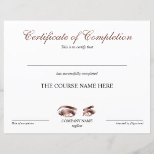 Papier Certificate of Completion Award lashes course