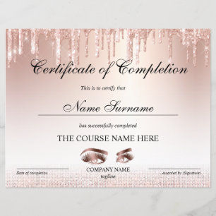 Papier Certificate of Completion Award lashes course