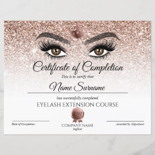 Papier Certificate of Completion Award lashes course