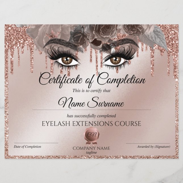 Papier Certificate of Completion Award lashes course (Devant)