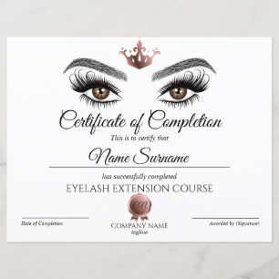 Papier Certificate of Completion Award lashes course
