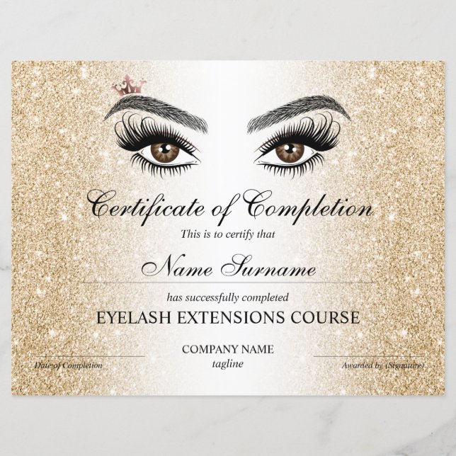 Papier Certificate of Completion Award lashes course (Devant)