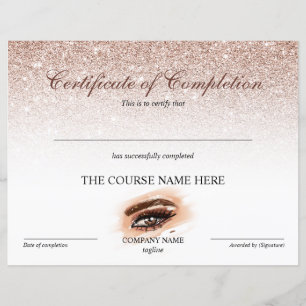 Papier Certificate of Completion Award lashes course