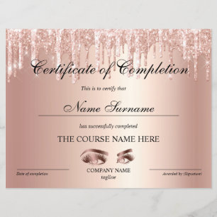 Papier Certificate of Completion Award lashes course