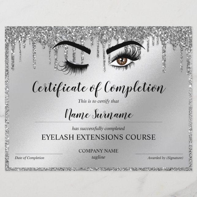Papier Certificate of Completion Award lashes course (Devant)
