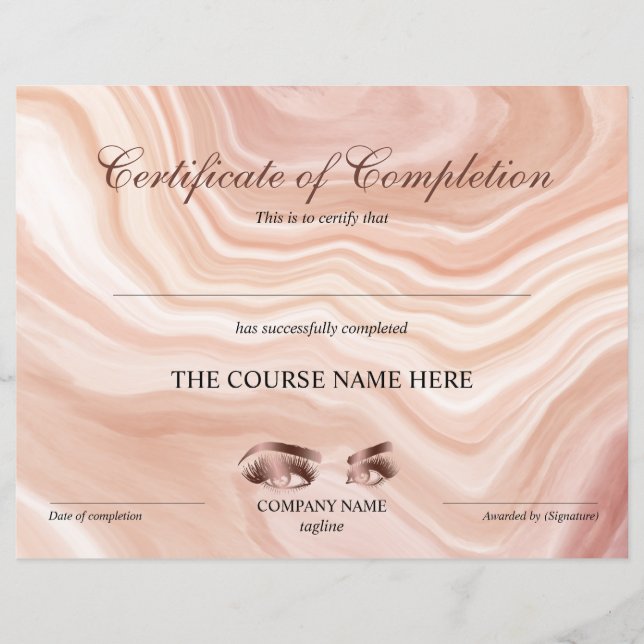 Papier Certificate of Completion Award lashes course (Devant)