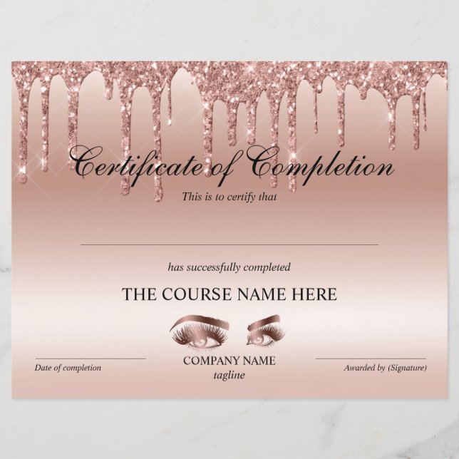 Papier Certificate of Completion Award lashes course (Devant)