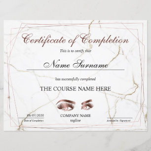 Papier Certificate of Completion Award lashes course